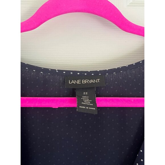 Lane Bryant Navy Blue Polka Dot Flutter Sleeve Midi Faux Wrap Dress Size 22 - Picture 3 of 12